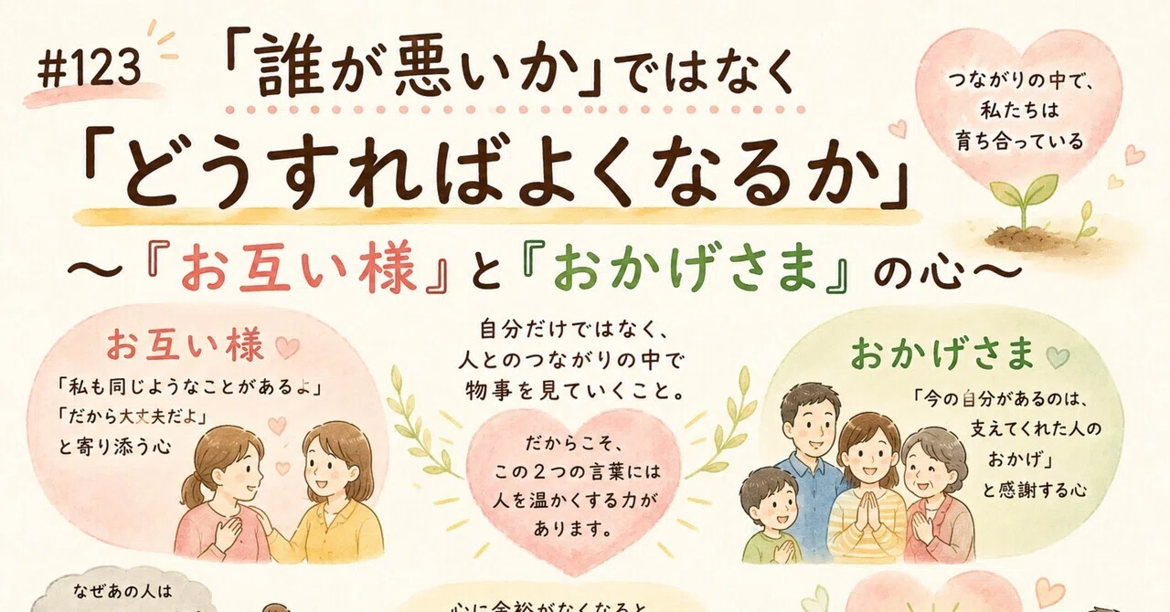 123 「誰が悪いか」ではなく「どうすればよくなるか」〜『お互い様』と 