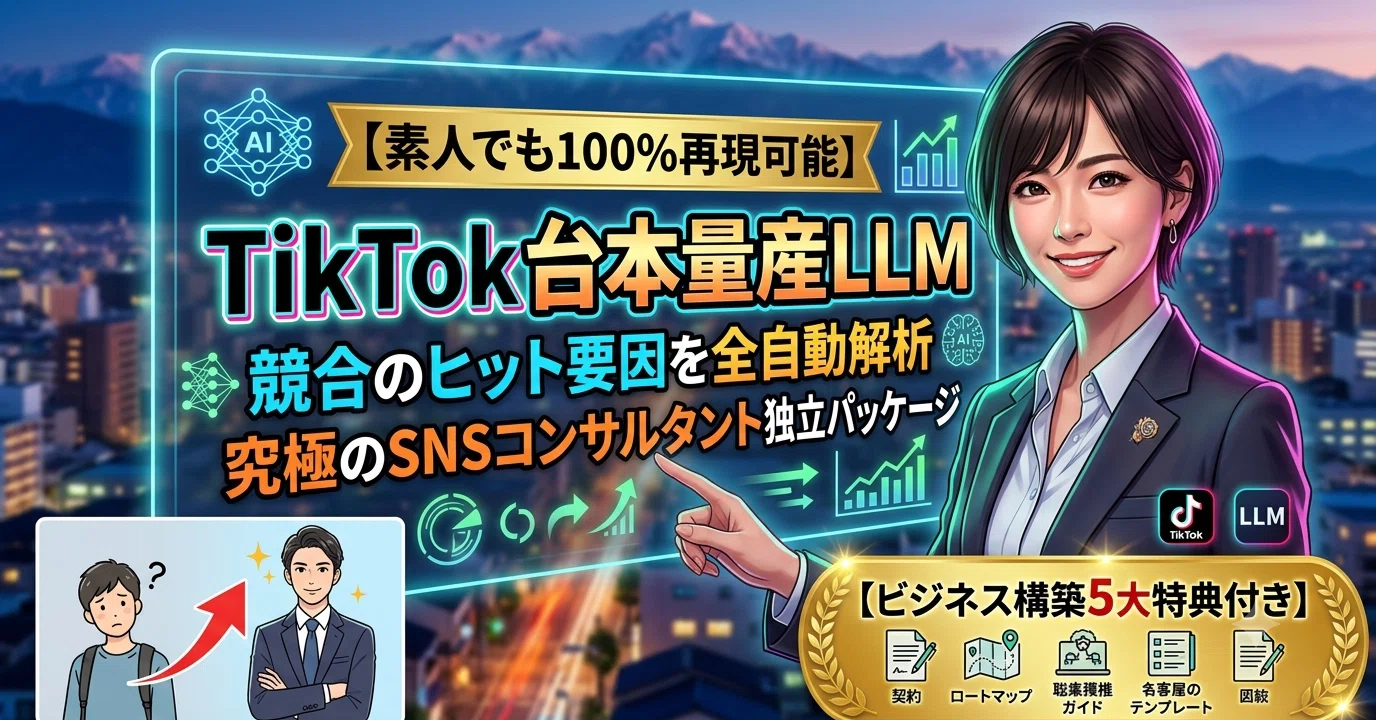 素人でも100%再現可能】 【SNSマーケ】TikTok台本量産LLMで競合 