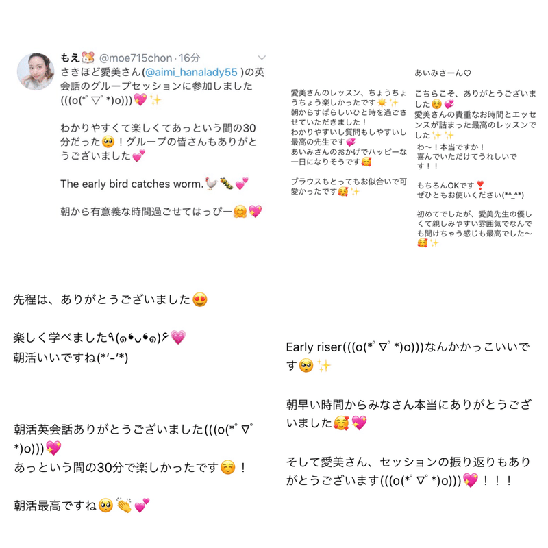 オンライン英会話講師として皆様からいただいた口コミとレッスンのご案内 随時更新 えいみ Amy Note