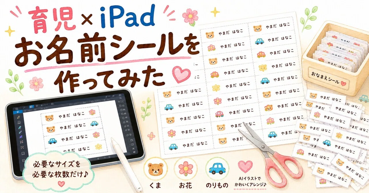 幼稚園・保育園】お名前シールを好きなサイズで自作する方法【iPadで 