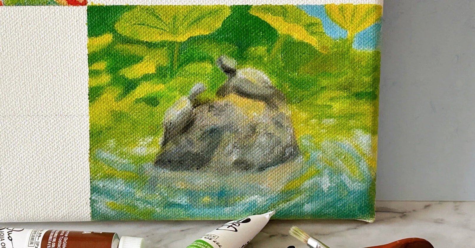 小さな油絵 小さな油絵】第二弾「甲羅干し」③完成｜goriy66