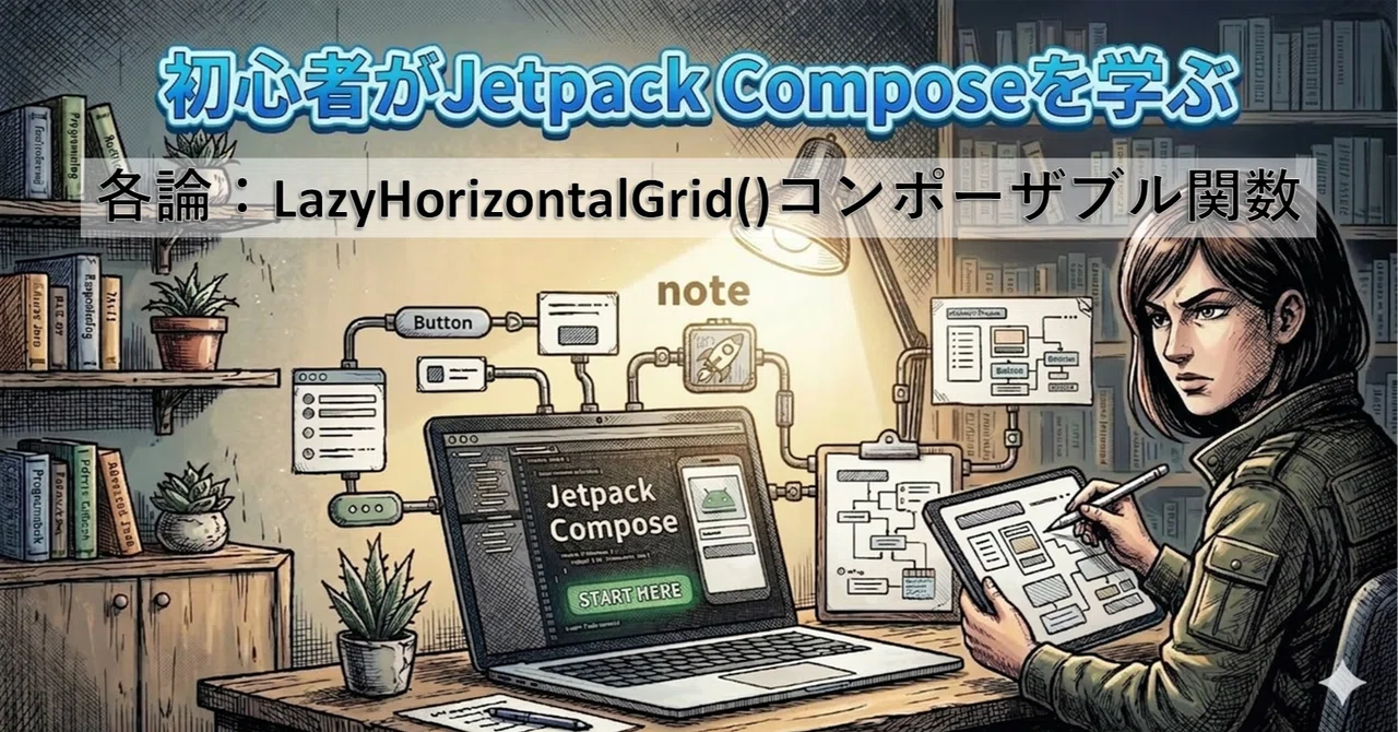 初心者がJetpack Composeを学ぶ - 各論:LazyHorizontalGrid()コンポーザブル関数|ざこっち