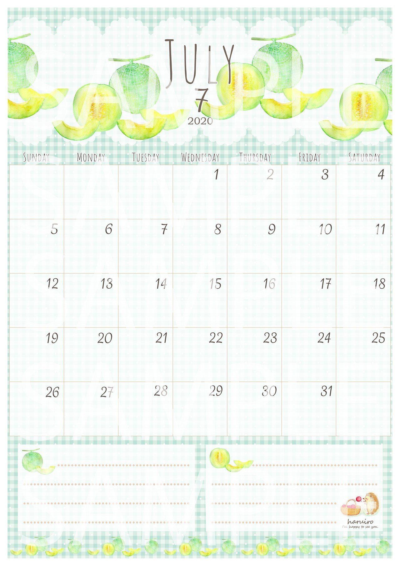 ７月のカレンダーとto Do リスト Haruiro Note