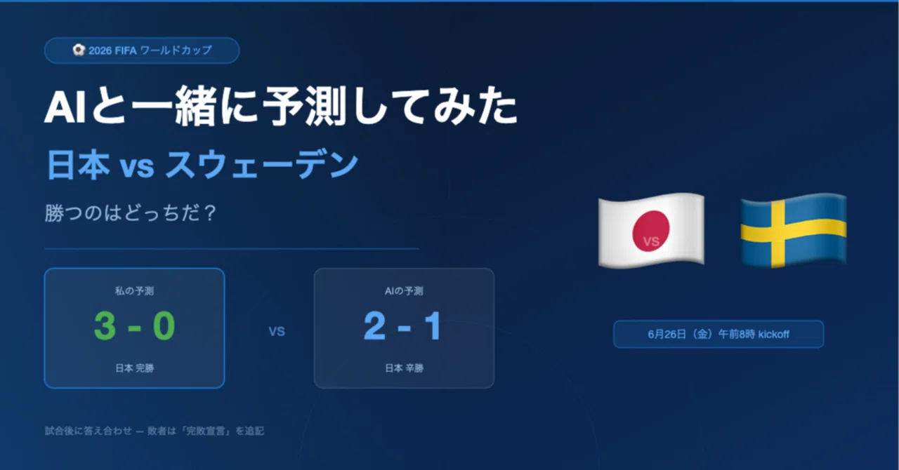 番外編】AIと一緒に予測してみた — 日本 vs スウェーデン 2026 FIFA 