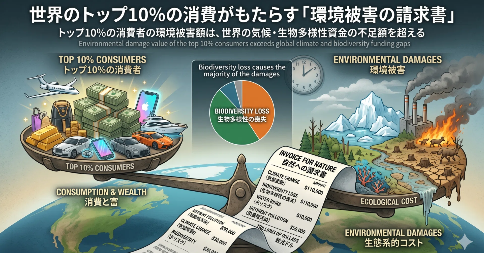世界のトップ10%の消費がもたらす環境被害：データとお金で見る「汚染