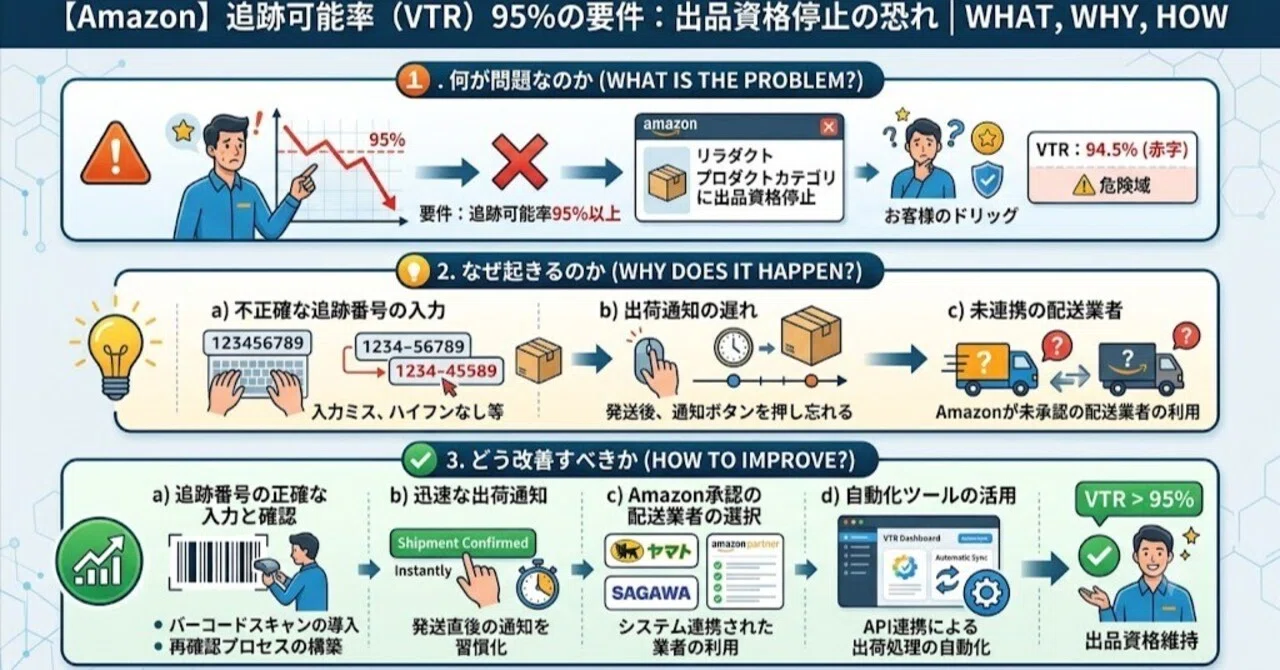 Amazon】追跡可能率（VTR）95％：追跡可能率の要件によりプロダクト