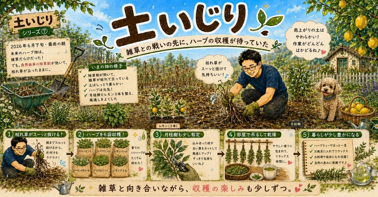 土いじり⑦雑草との戦いの先に、ハーブの収穫が待っていた｜うえさま