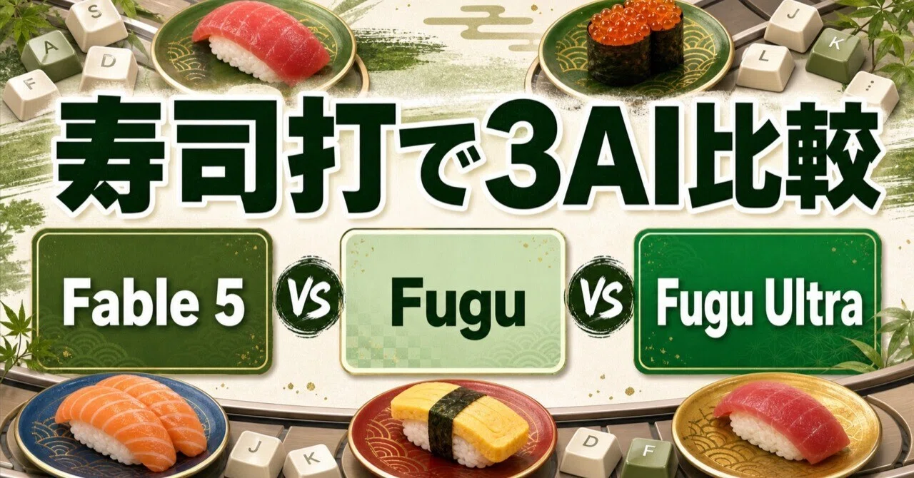 同じ雑プロンプトでFable 5/Fugu/Fugu Ultraに寿司打を作らせたら