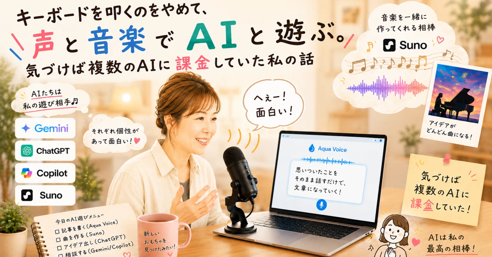 キーボードを叩くのをやめて、声と音楽でAIと遊ぶ。気づけば複数のAIに