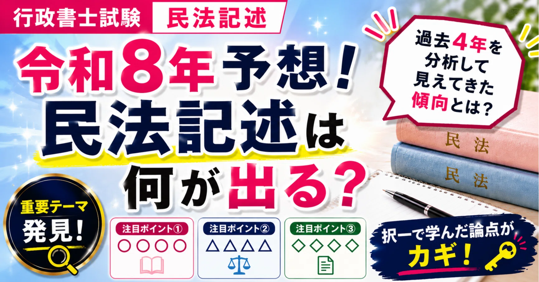 行政書士試験】☆令和8年予想☆民法記述は何が出る？～過去4年を分析し