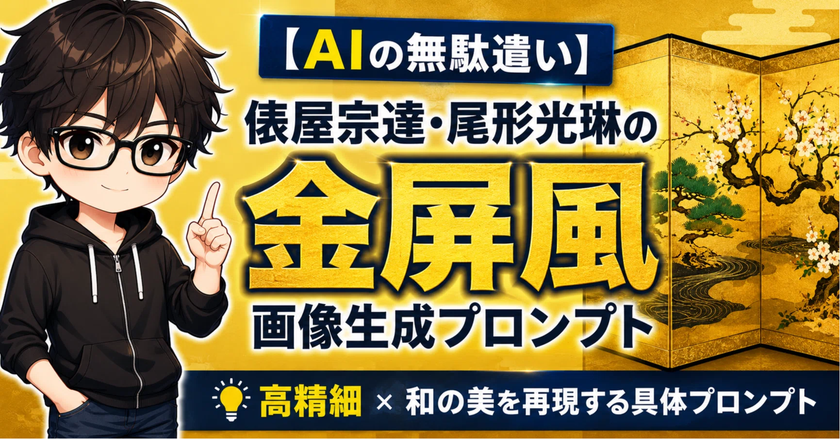 AIの無駄遣い】俵屋宗達・尾形光琳の金屏風画像生成プロンプト｜く