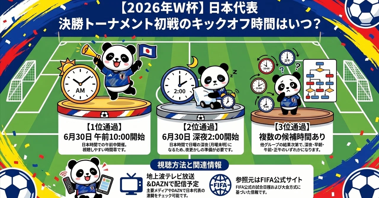 【2026年W杯】日本代表の決勝トーナメント初戦は「1位通過なら火曜午前10時」「2位通過なら深夜2時」の可能性｜もがみん@薬屋