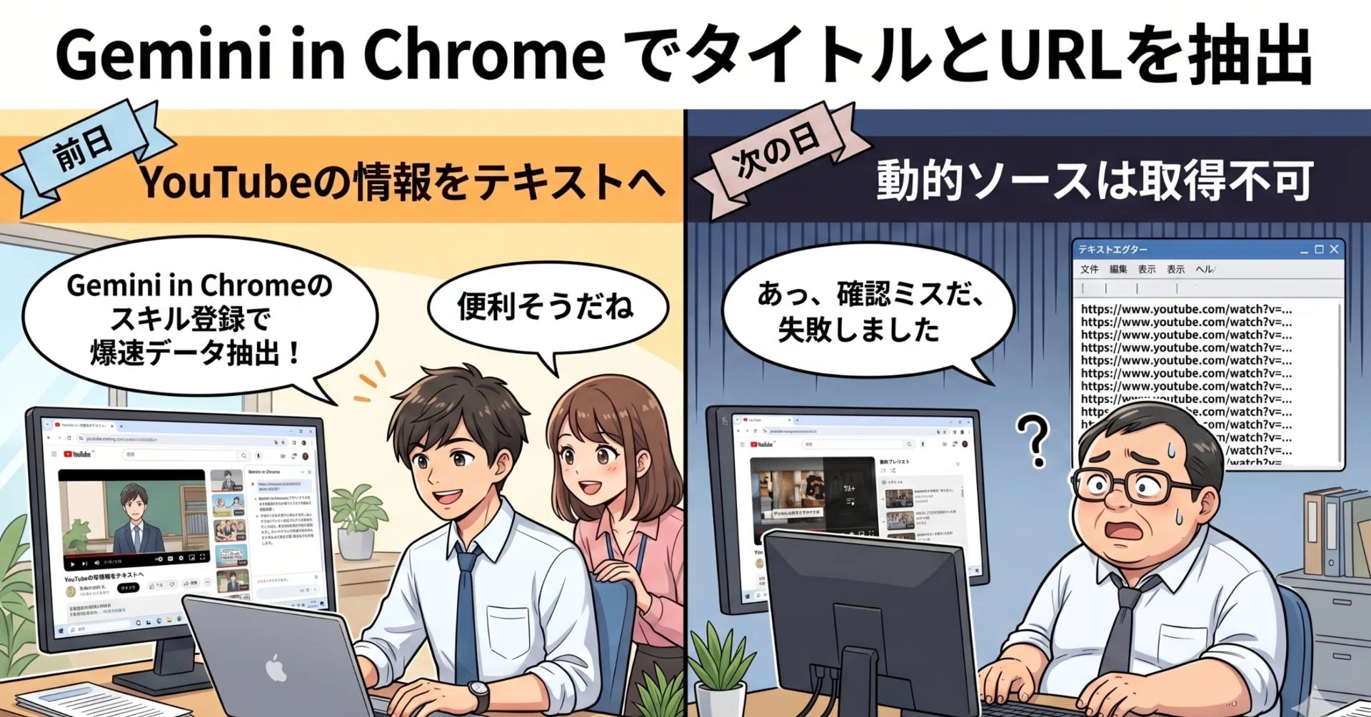 失敗から学ぶ】Gemini in Chromeでデータ抽出する裏技と「URL捏造」の