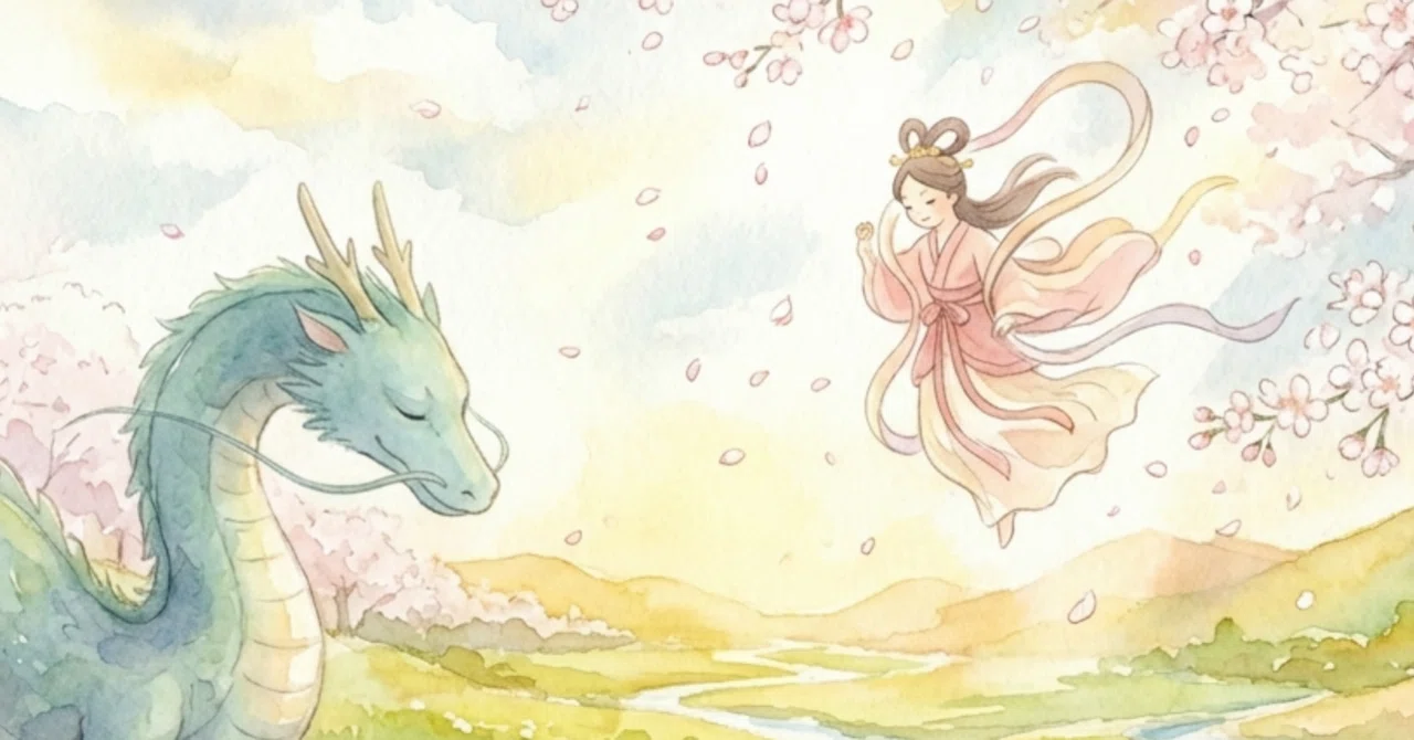 大河詩】雅意在の龍、天女の銀の舞、歓喜の桜。（3つのお題に空想の 