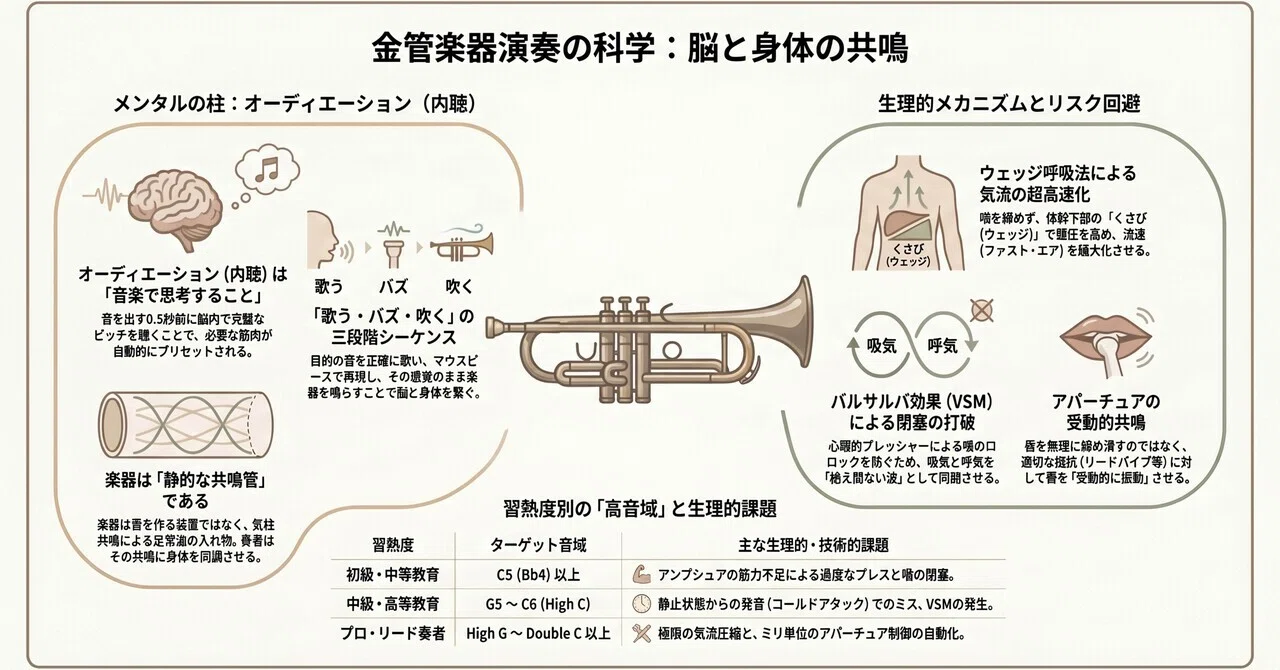 金管楽器演奏におけるオーディエーションの認知的・生理的メカニズムと 