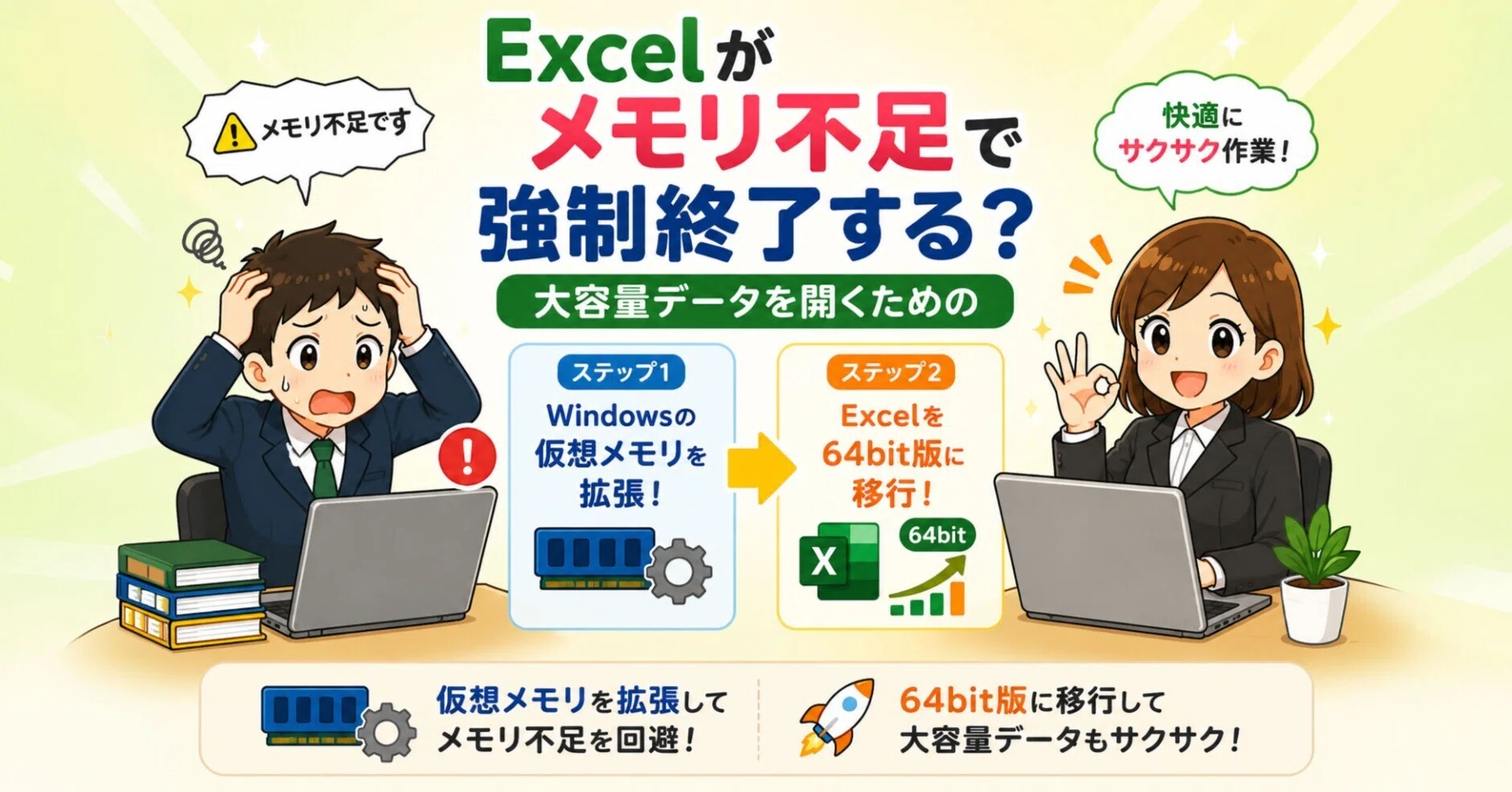 Excelが「メモリ不足」で強制終了する？大容量データを開くための 