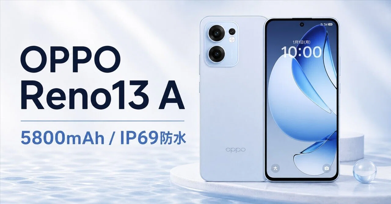OPPO Reno13 Aレビュー・口コミ評判と特徴 5800mAh大容量とIP69防水で