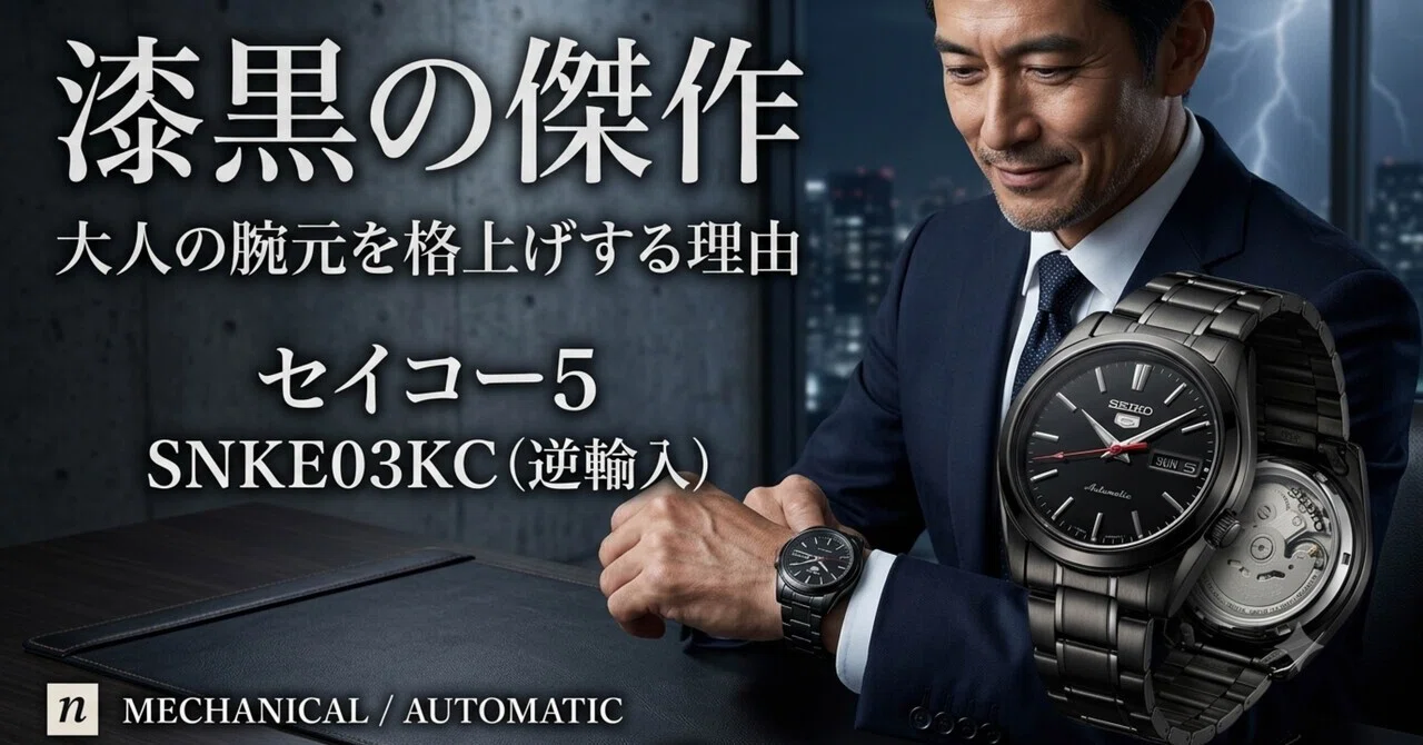 漆黒の傑作】セイコー5「黒い稲妻（SNKE03KC）」が、大人の腕元を