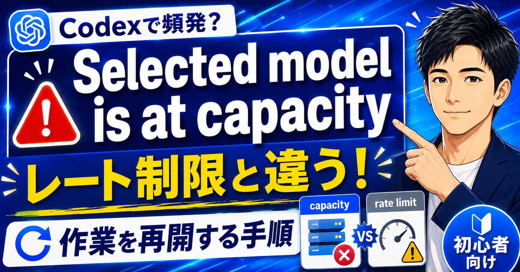 Codexで「Selected model is at capacity」が頻発？｜レート制限との