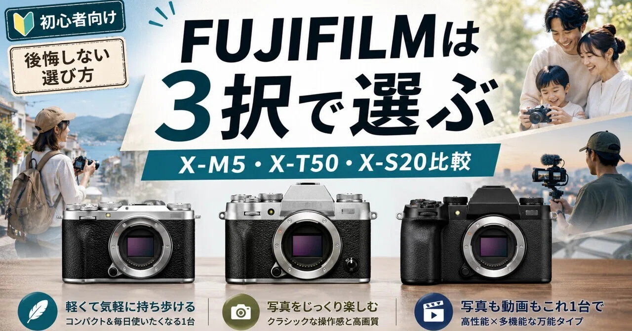 1600まで見える！FUJIFILMカメラをお持ちの方におすすめ！安心サポート付 FUJIFILM初心者向けミラーレスはどれ？X-M5・X-T50・X-S20で後悔しない