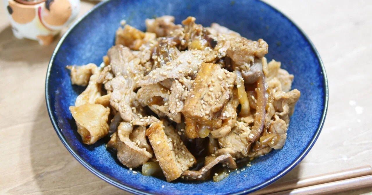砂糖と酒としょうゆの割合バッチリ。豚と玉ねぎの甘辛炒め