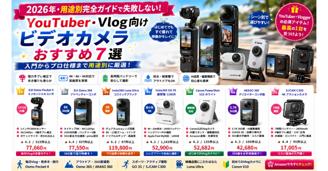 YouTuber・Vlog向けビデオカメラおすすめ7選【2026年・用途別完全