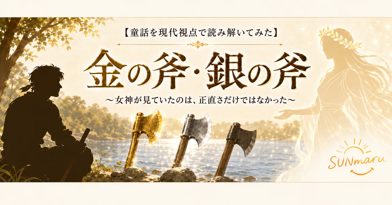 【童話を現代視点で読み解いてみた】金の斧・銀の斧 ～女神が見ていたのは、正直さだけではなかった～｜SUNmaru
