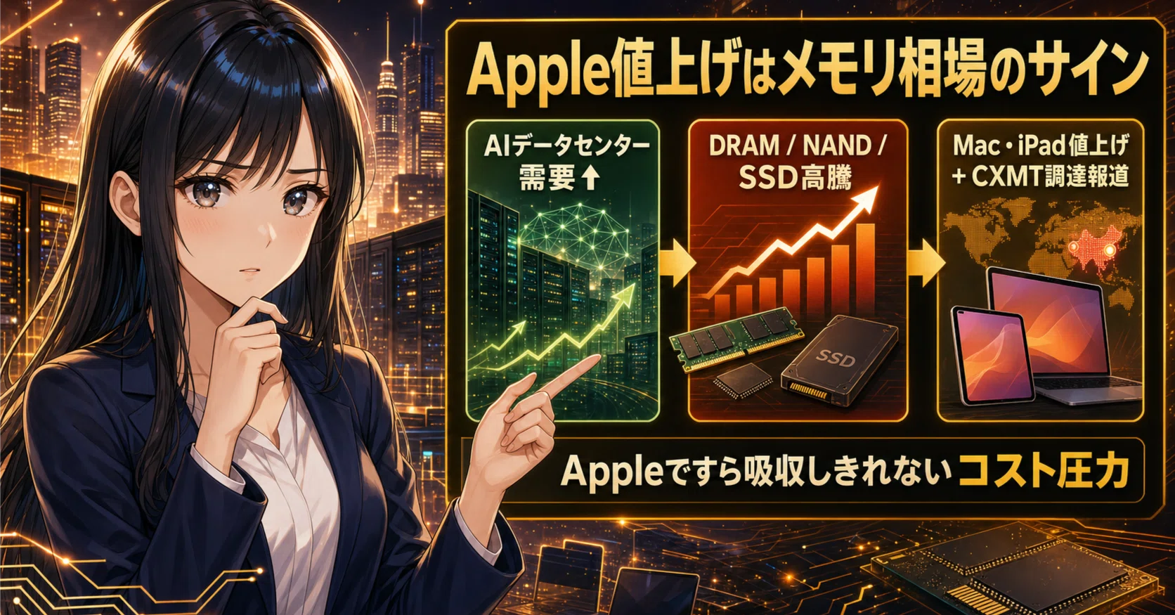 Apple値上げとCXMT報道】AIメモリ不足がMac/iPadに波及した日｜せかい 