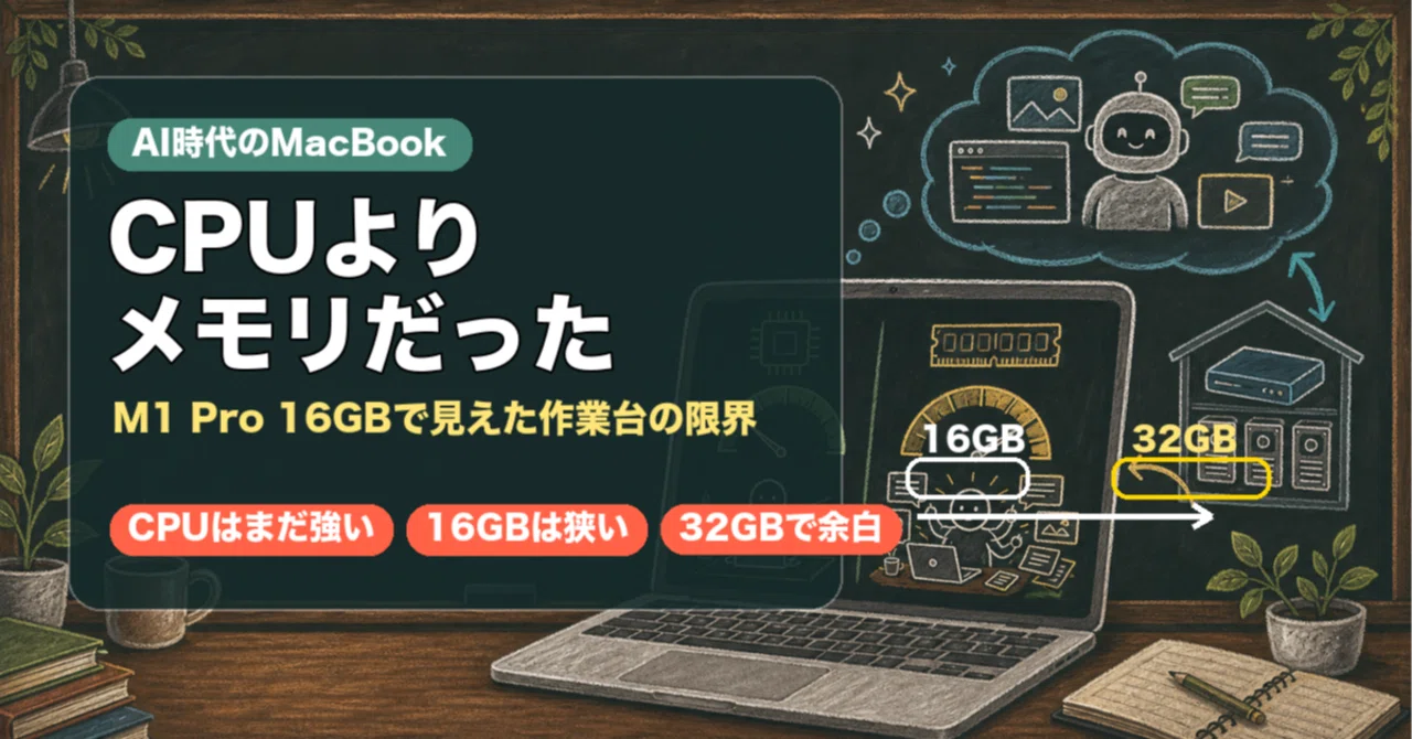 AI時代のMacBook選びはCPUよりメモリだった｜M1 Pro 16GBで限界を感じ