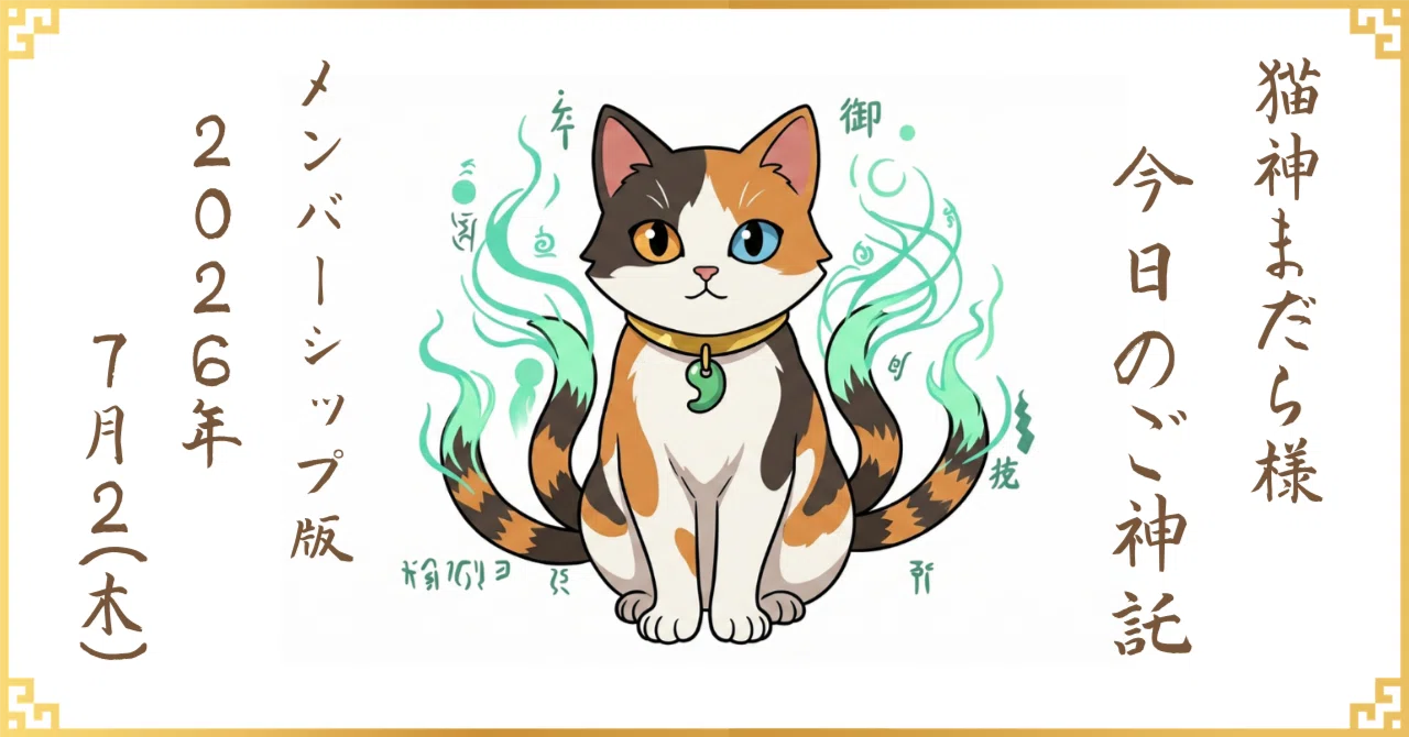 猫神まだら様【十二猫柱別】今日の運勢 2026/07/02｜寝子上神社の