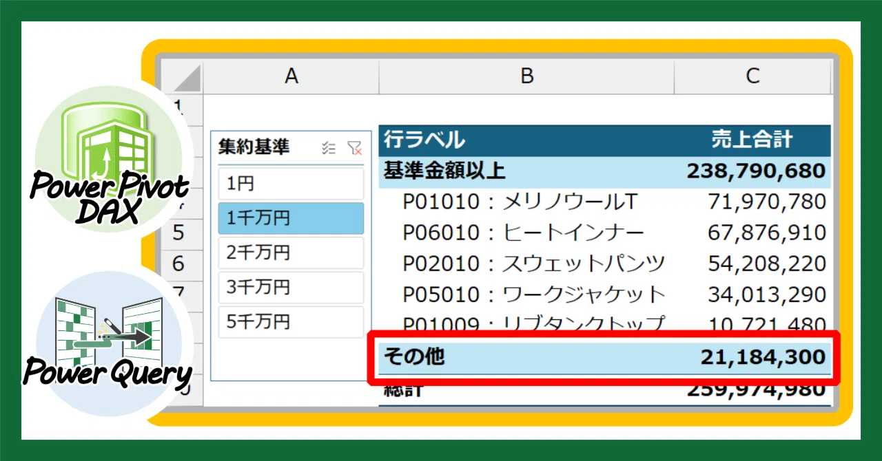 Rectangle Excel 【Excel パワーピボット/DAX 動画解説】基準金額未満を『その他』として集計する|Excelドカタの書きもの