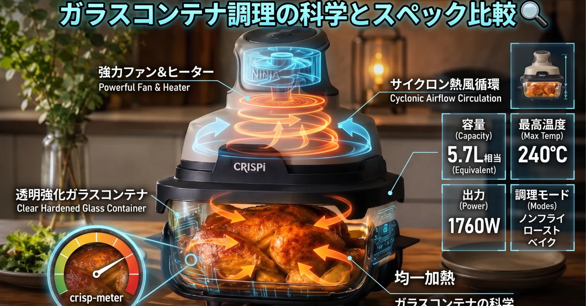 家電マニア必見】Ninja Crispiの仕組みを徹底解剖！ガラスコンテナ調理