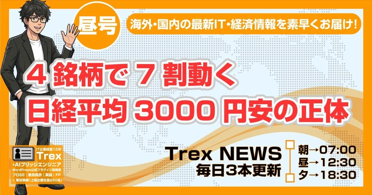 4銘柄で7割動く｜日経平均3000円安の正体は225銘柄でなく一握りの値が