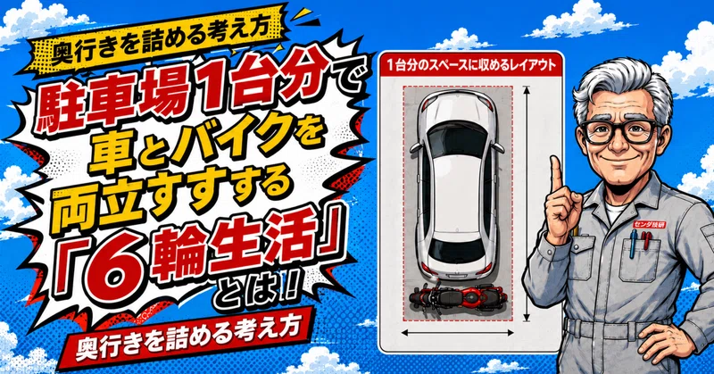 駐車場1台分で車とバイクを両立する6輪生活とは｜奥行きを詰める考え方