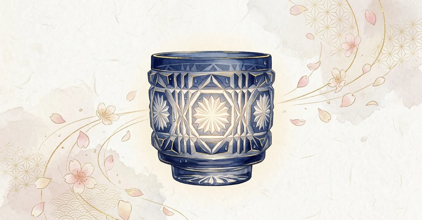 幕末〜明治期　瑠璃薩摩　美人図六角花瓶　共箱　蒐集家　豪商旧蔵品　高30.8cm 薩摩切子】山下工芸 伝匠猪口 藍｜幕末薩摩の美しさを宿す酒器ギフト
