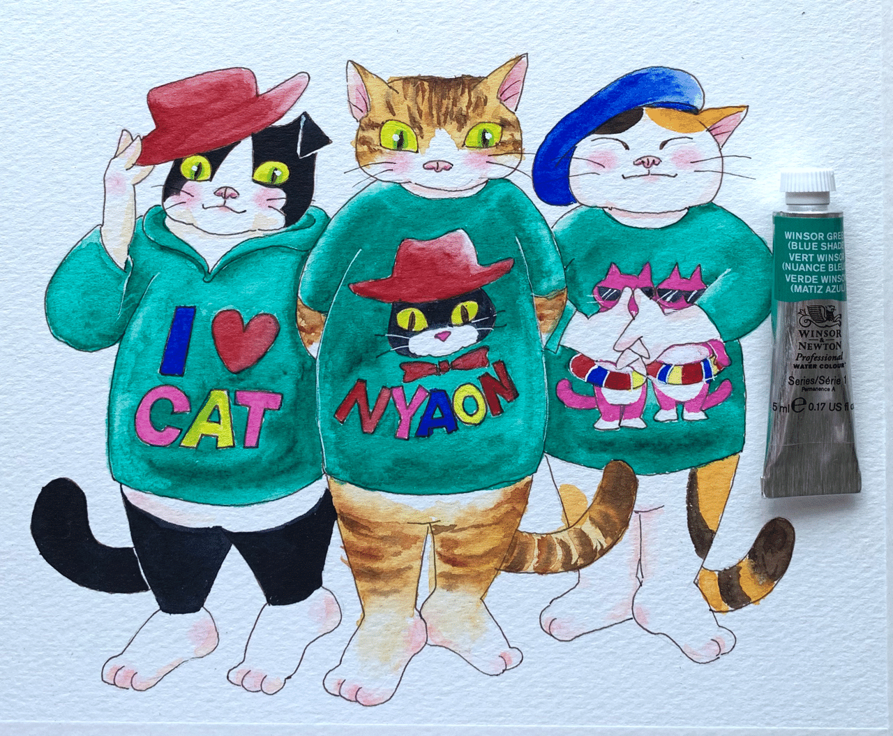 猫 水彩画｜Naoka7714