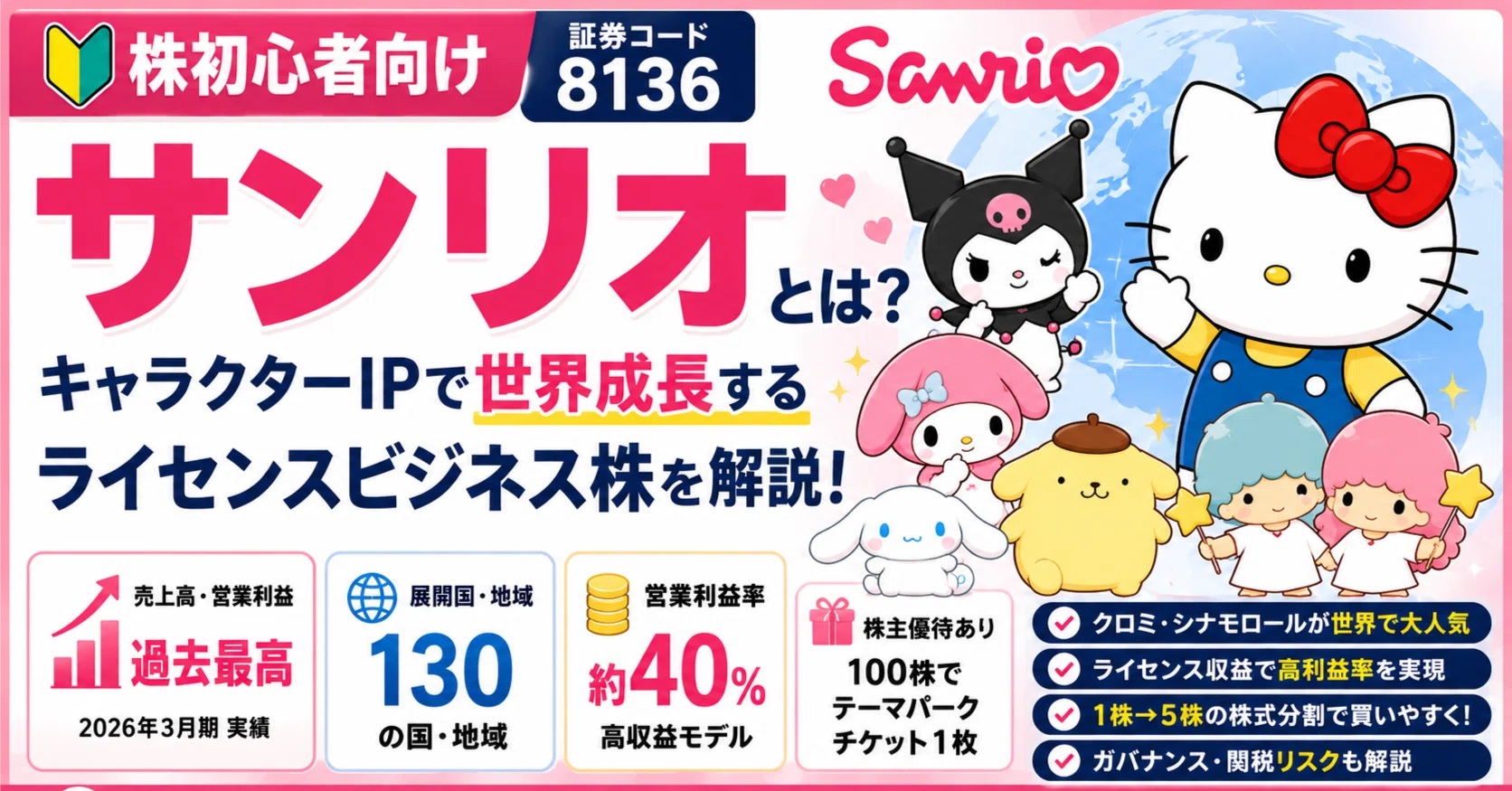 株初心者向け】サンリオ株を解説｜キティだけじゃない、世界で稼ぐIP