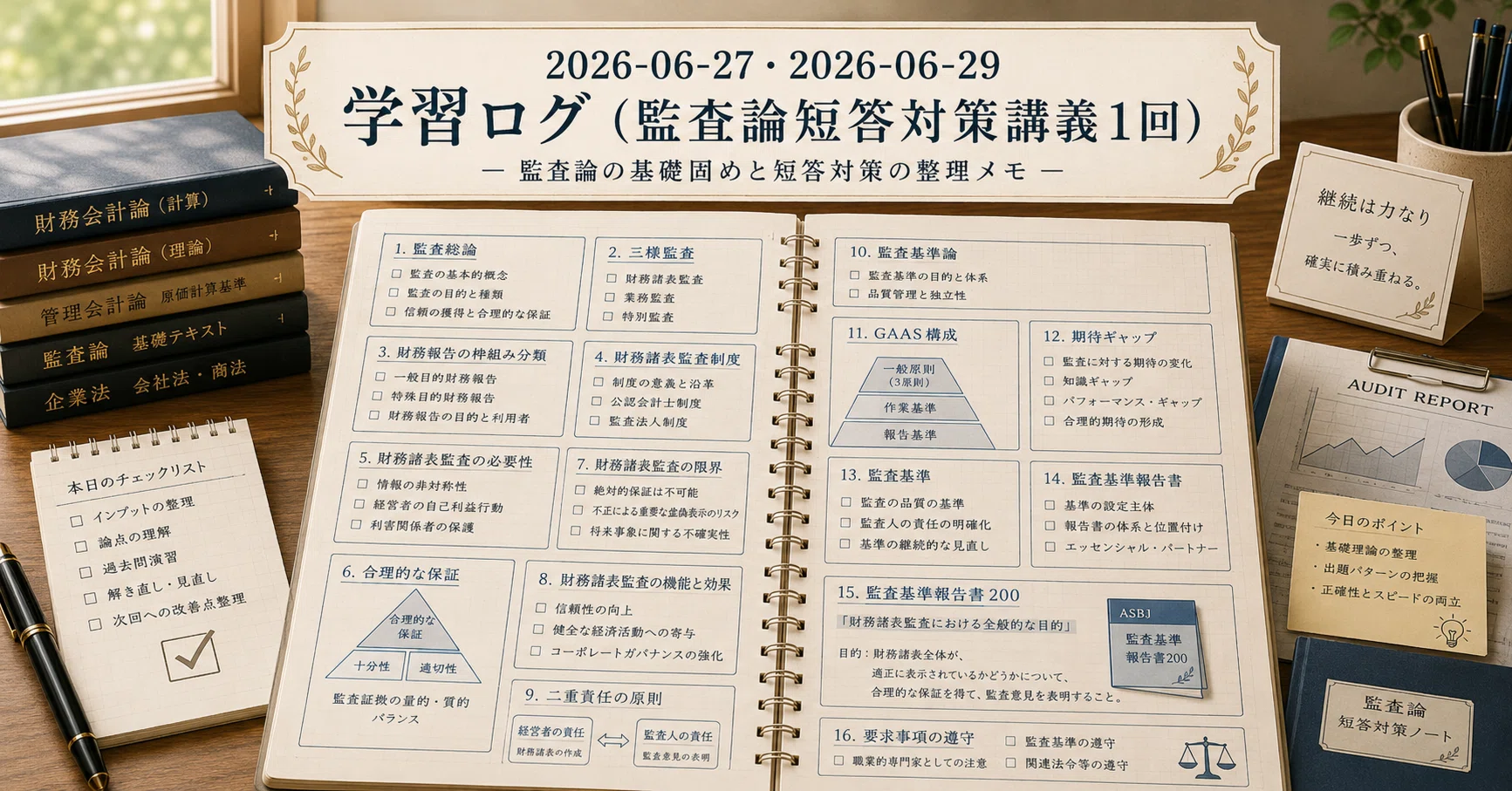 2026-06-27・2026-06-29学習ログ（監査論短答対策講義1回）｜けんなぎ