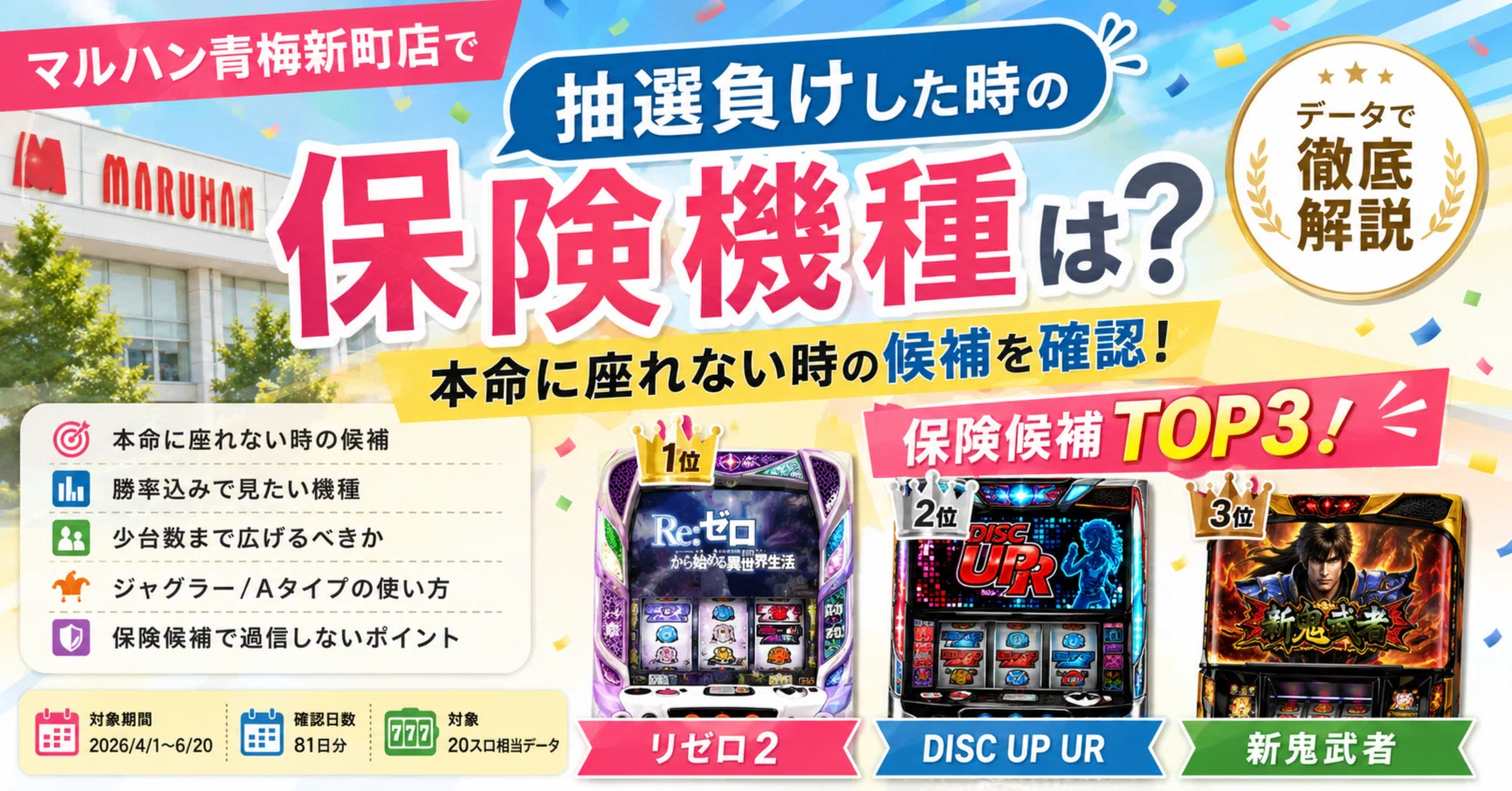 バチャシン 担降り 引退品 大量 マルハン青梅新町店で抽選負けした時の保険機種は？本命に座れない時の
