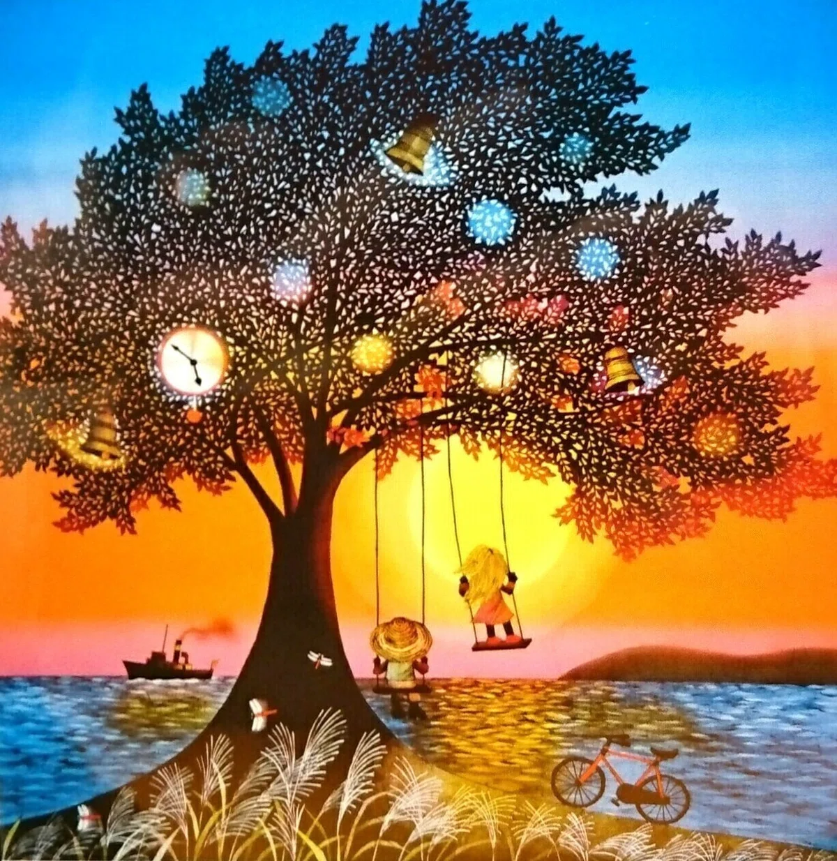 1-1137 紅葉と猫のシンフォニー 藤城清治作 陣取っ
