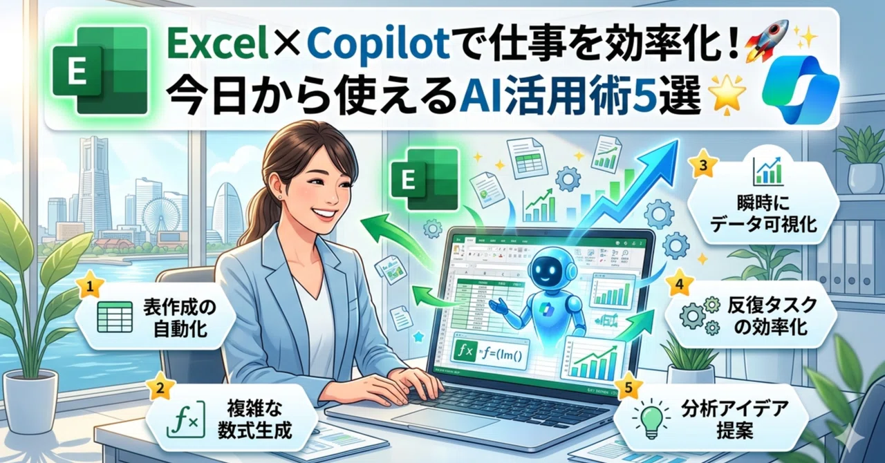 Rectangle Excel Excel×Copilotで仕事を効率化!今日から使えるAI活用術5選|現場業務改善推進組合
