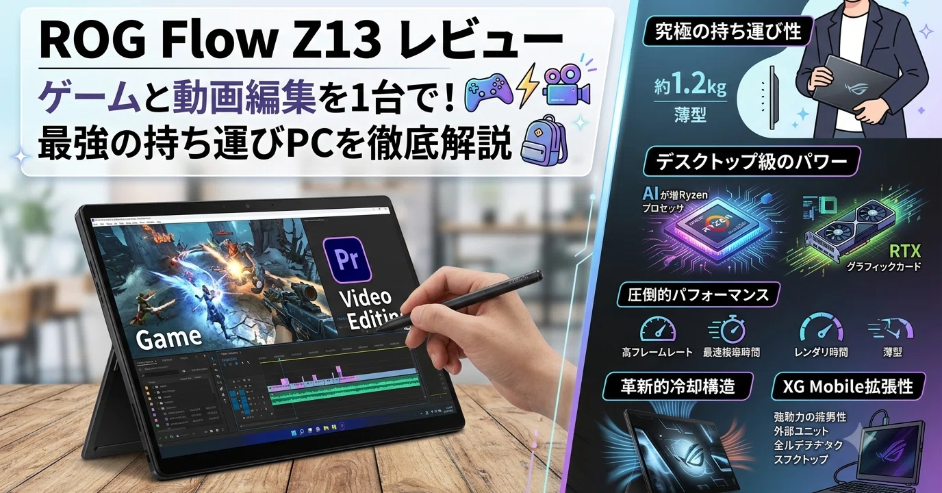 ROG Flow Z13 レビュー：ゲームと動画編集を1台で！最強の持ち運びPCを