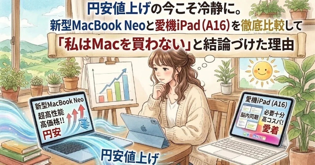 円安値上げの今こそ冷静に。新型MacBook Neoと愛機iPad (A16)を徹底