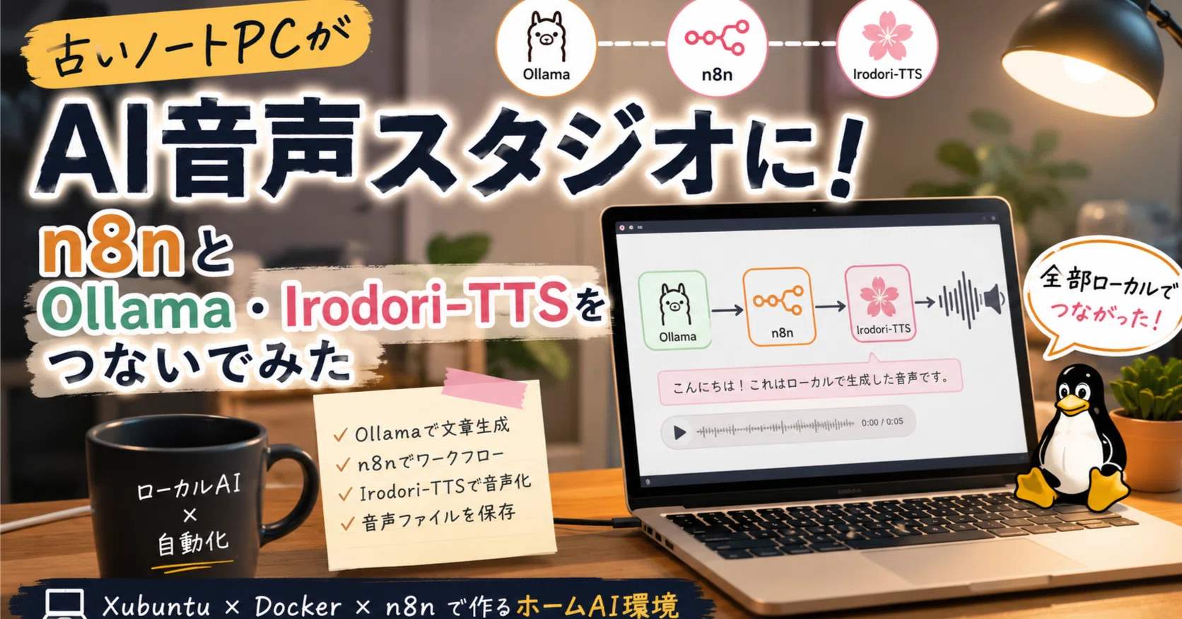 古いノートPCがAI音声スタジオに。n8n・Ollama・Irodori-TTSをつないで