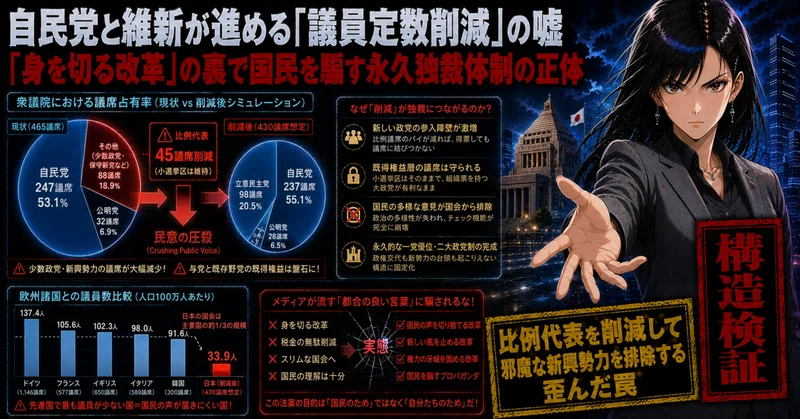 自民党と維新が進める「議員定数削減」の嘘。国民を騙す独裁体制の正体を暴く