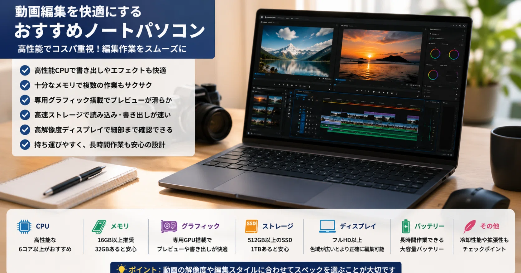 美品✨初心者におすすめ❤️新品SSDで快適ノートPC✨動画視聴にブルーレイ付き 動画編集におすすめのノートパソコン9選！初心者が失敗しないスペック