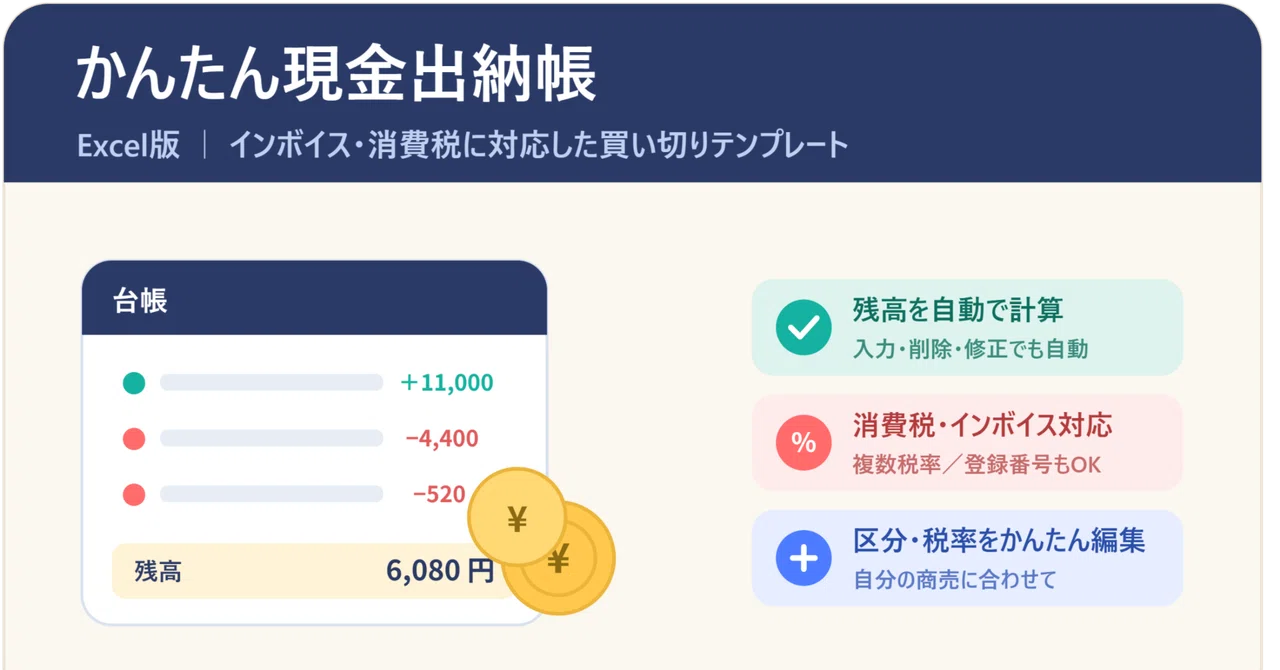 Rectangle Excel 【Excelで完結】インボイス・複数税率対応「かんたん現金出納帳」を作りました💛(買い切り)|しょうた|@ここ企画