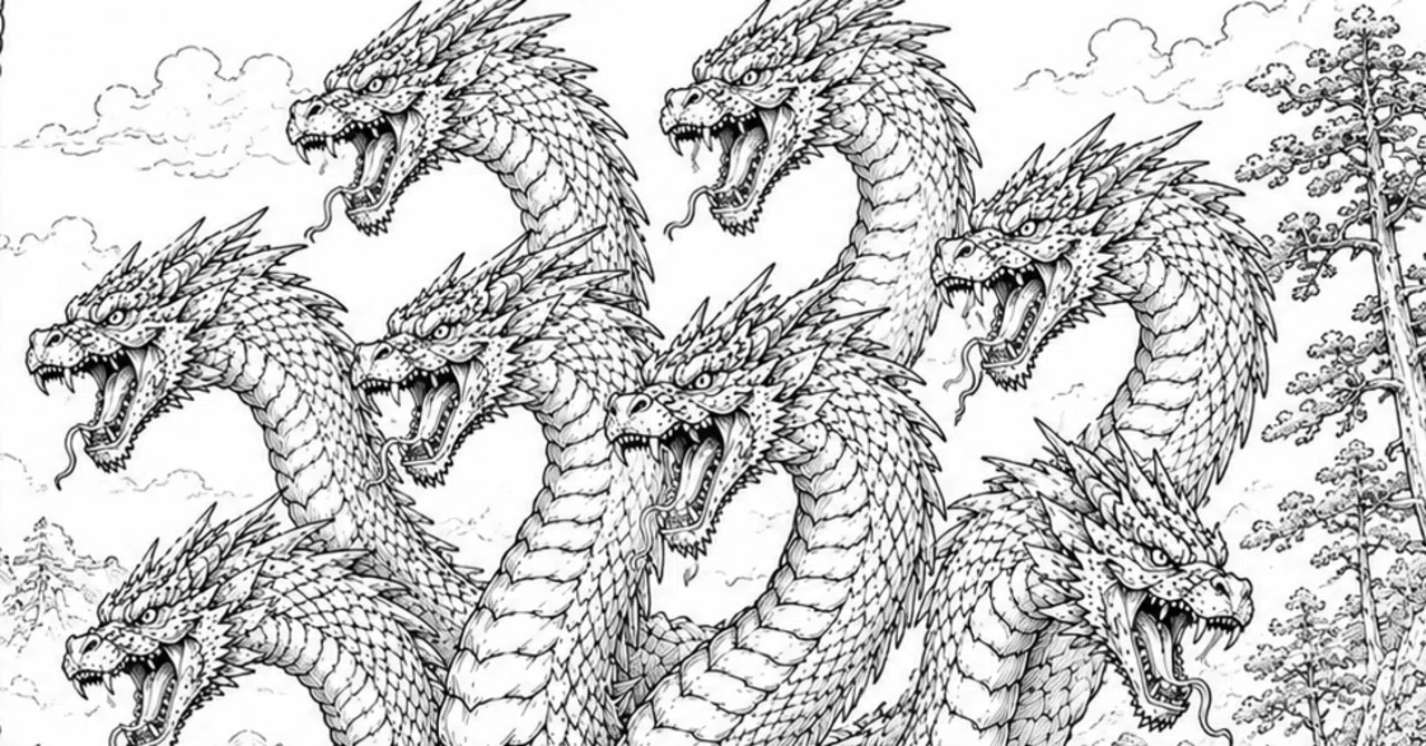 無料】日本神話最恐の大蛇「八岐大蛇」【ぬりえ】｜試作壱号機