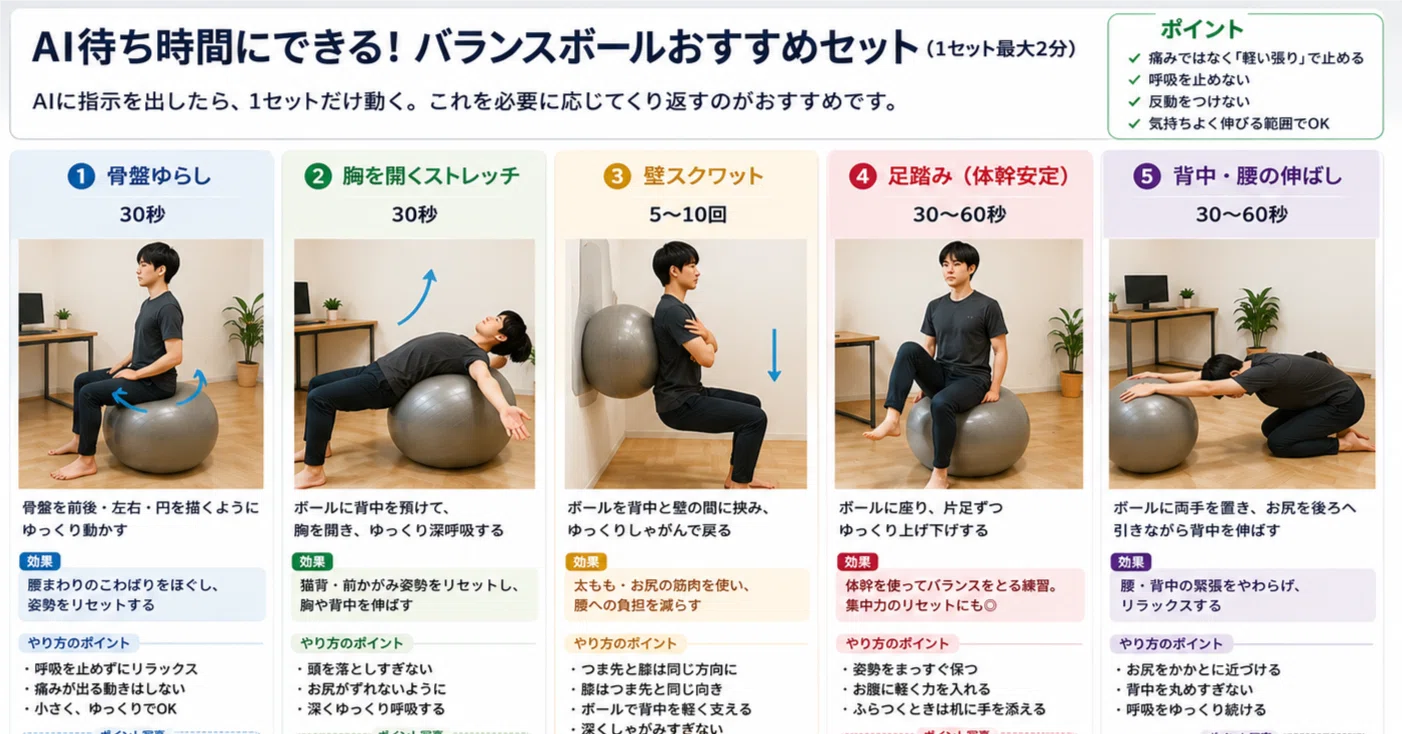 AI待ち時間にバランスボールやってみた（腰痛在宅ワーカー奮闘記