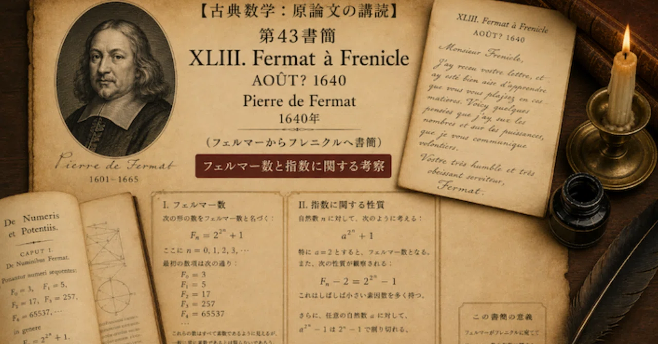 古典数学：原論文の講読】 第43書簡「XLIII. Fermat à Frenicle AOÛT